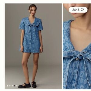 Damson Madder Goldie Denim Swing Mini Dress Size 4 NWT Denim Bow Collar Dress